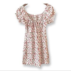 Shein Small Dress Peasant Sleeves Summer Sundress Red & White